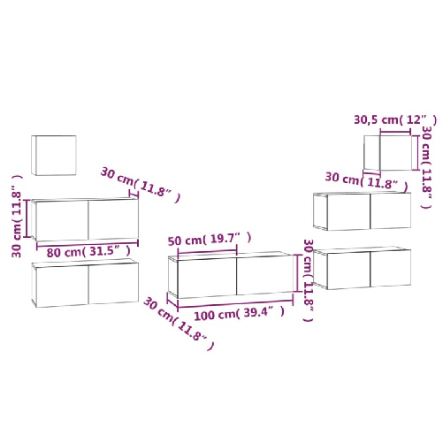 Set-di-Mobili-Porta-TV-7-pz-Rovere-Fumo-in-Legno-Multistrato