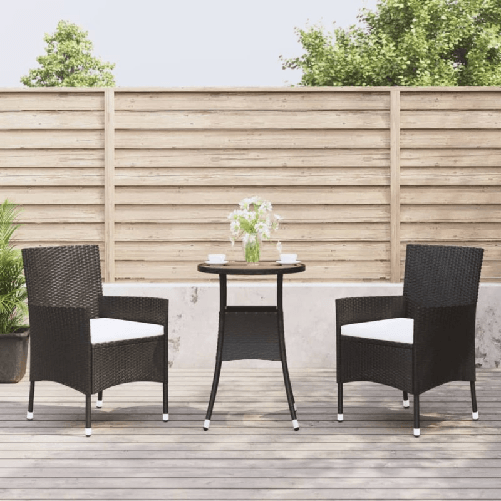 Set-Bistro-da-Giardino-3-pz-con-Cuscini-in-Polyrattan-Nero