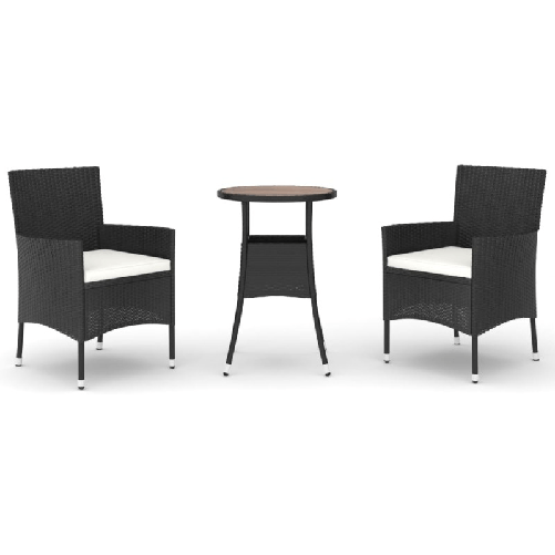 Set-Bistro-da-Giardino-3-pz-con-Cuscini-in-Polyrattan-Nero