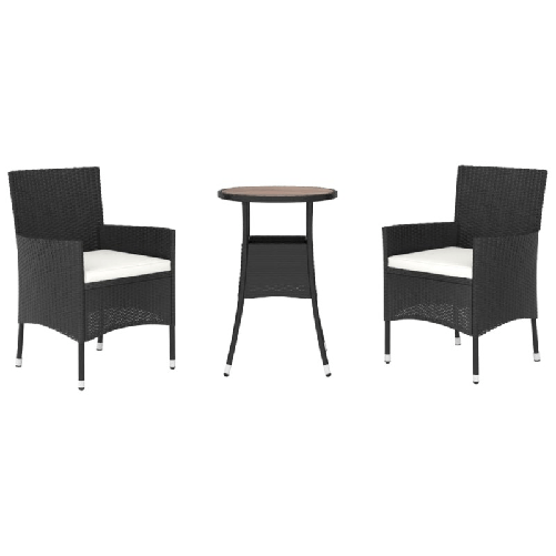 Set-Bistro-da-Giardino-3-pz-con-Cuscini-in-Polyrattan-Nero