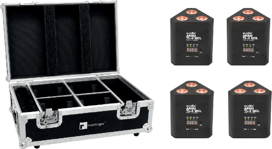 EUROLITE Set 4x AKKU TL-3 QCL RGB+UV Trusslight + Case mit Ladefunktion (20000854)