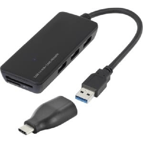 Renkforce 3 Port USB 3.0-Hub mit USB Type-C Adapter mit eingebautem SD-Kartenleser Schwarz