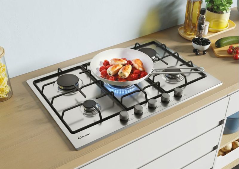 Candy-CEL7P4WX-piano-cottura-Acciaio-inossidabile-Da-incasso-75-cm-Gas-5-Fornello-i-