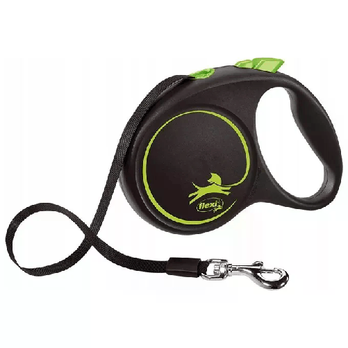 flexi-Guinzaglio-avvolgibile-a-fettuccia-Black-design-5-m-M---Lunghezza-5-m-25-Kg-Nero