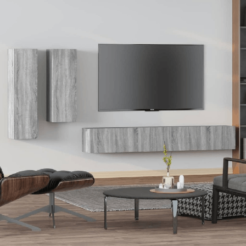 Set-di-Mobili-Porta-TV-4-pz-Grigio-Sonoma-in-Legno-Multistrato