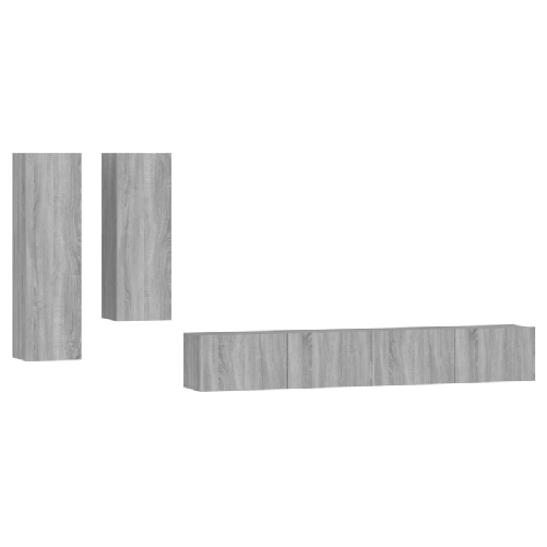 Set-di-Mobili-Porta-TV-4-pz-Grigio-Sonoma-in-Legno-Multistrato