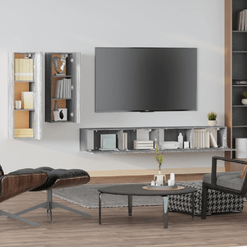 Set-di-Mobili-Porta-TV-4-pz-Grigio-Sonoma-in-Legno-Multistrato