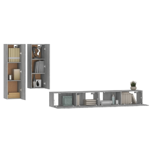 Set-di-Mobili-Porta-TV-4-pz-Grigio-Sonoma-in-Legno-Multistrato
