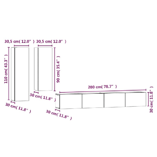 Set-di-Mobili-Porta-TV-4-pz-Grigio-Sonoma-in-Legno-Multistrato