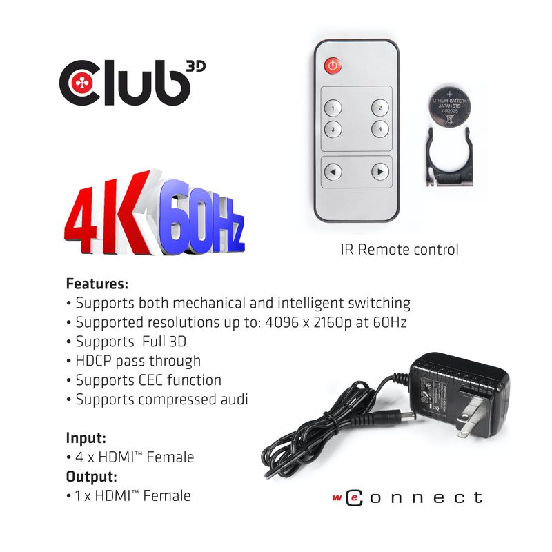 CLUB3D-HDMI-2.0-UHD-SwitchBox-4-Ports