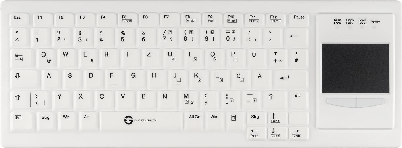 GETT Cleantype Xtra Touch Protect WL kabellose Silikontastatur mit Touchpad IP68 (KG30219)