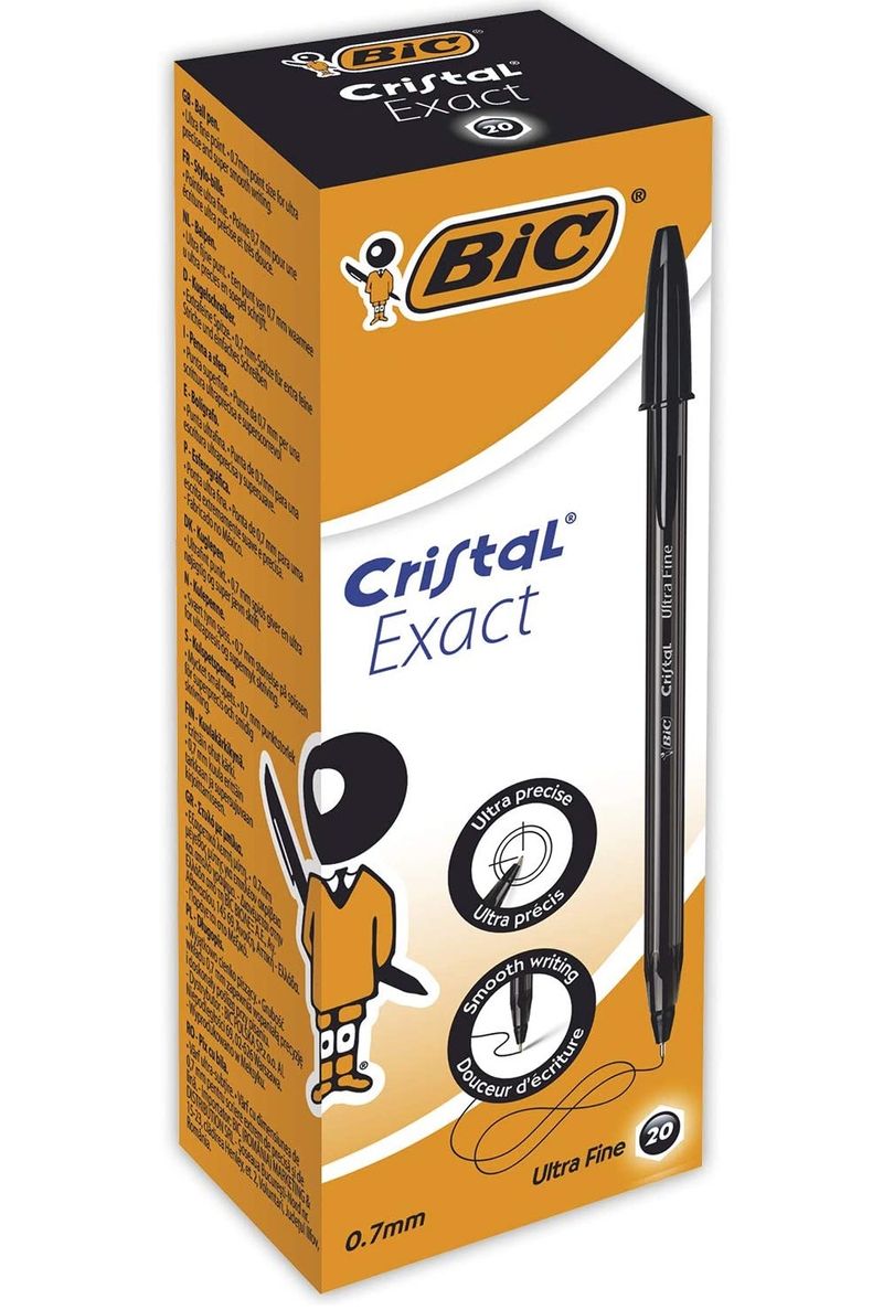 Scatola-20-penna-sfera-con-cappuccio-Cristal®-Exact-0.7mm-nero-BIC®