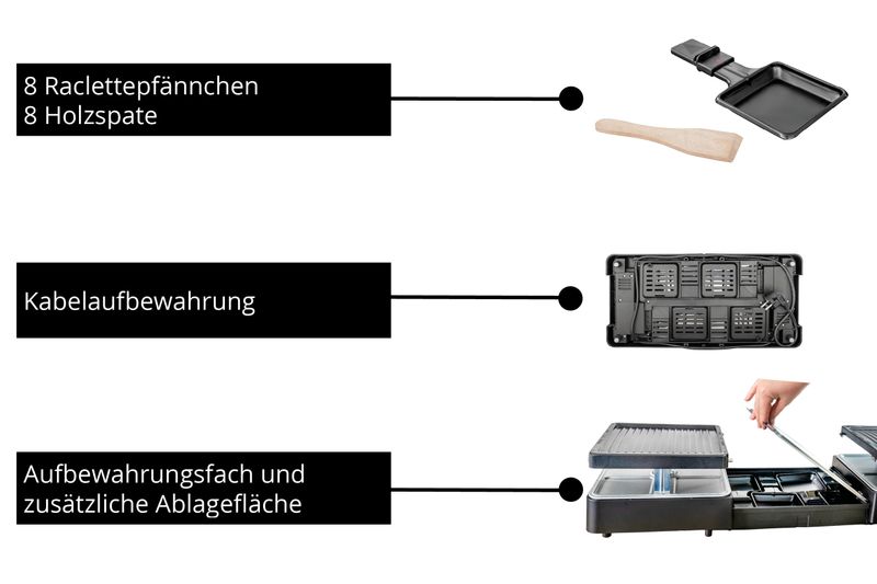 Unold-Raclette-Estensibile-8-Persone-Nero-Modello-48755-per-Cucine-Moderne