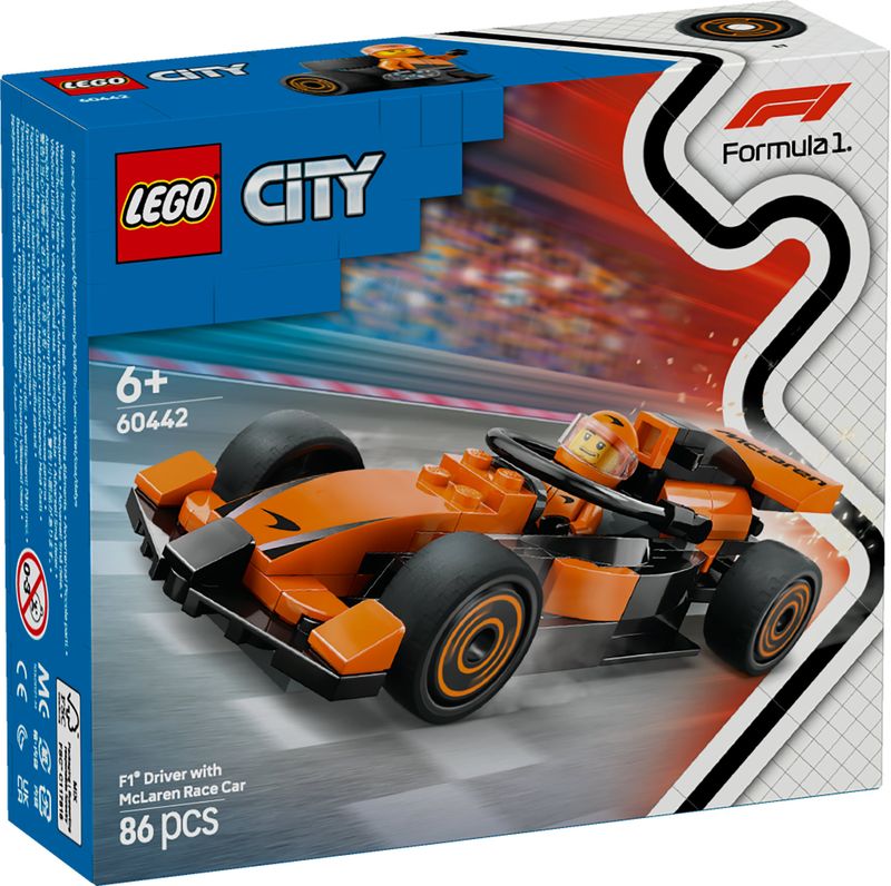 Lego-Set-Pilota-e-Monoposto-McLaren-F1-60442-City-Formula1-Racing-Construction-Kit