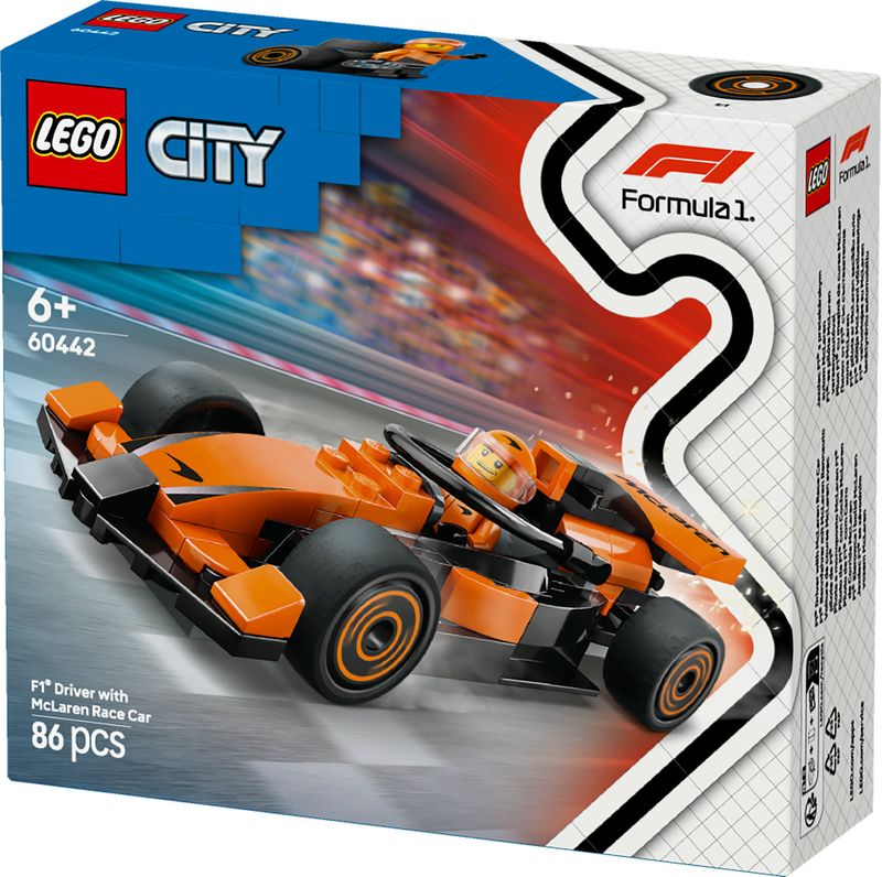 Lego-Set-Pilota-e-Monoposto-McLaren-F1-60442-City-Formula1-Racing-Construction-Kit