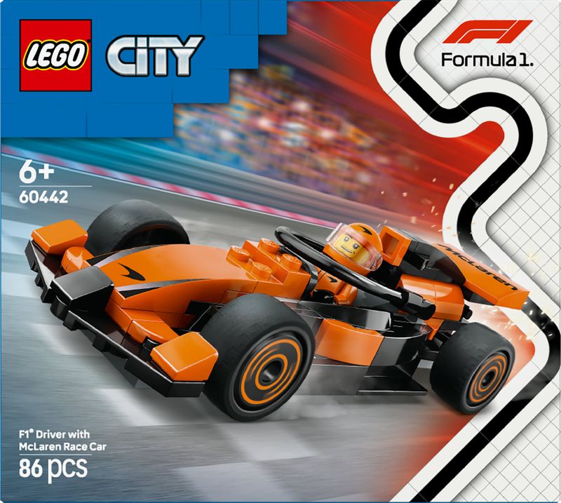 Lego-Set-Pilota-e-Monoposto-McLaren-F1-60442-City-Formula1-Racing-Construction-Kit