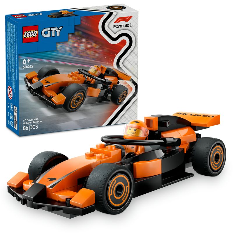 Lego-Set-Pilota-e-Monoposto-McLaren-F1-60442-City-Formula1-Racing-Construction-Kit