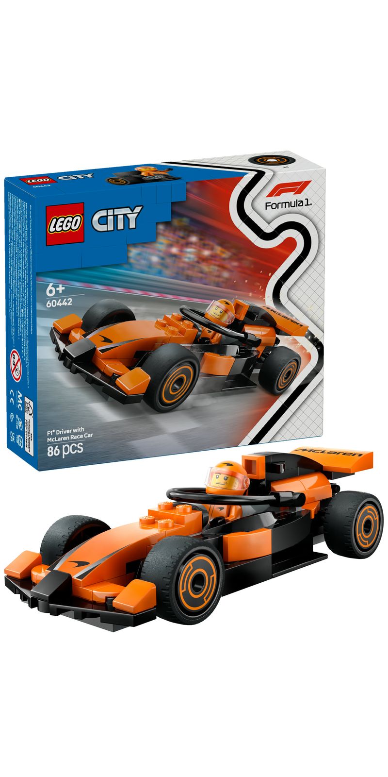 Lego-Set-Pilota-e-Monoposto-McLaren-F1-60442-City-Formula1-Racing-Construction-Kit