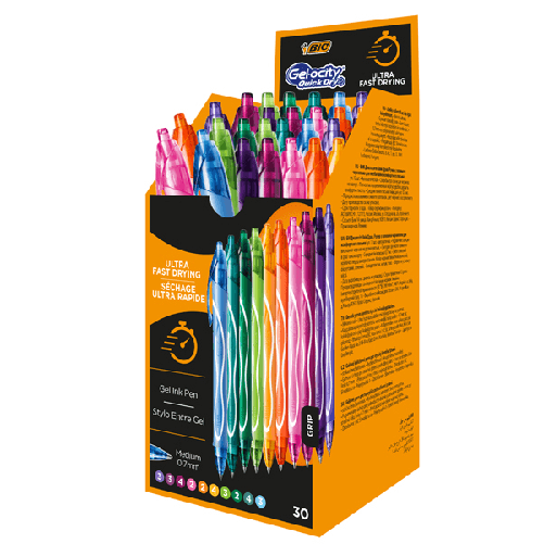 BIC Box 30 penne sfera scatto 10 colori assortiti Gelocity quick dry BIC