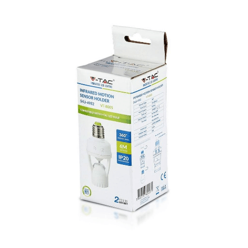 V-TAC-Portalampada-E27-con-Sensore-di-Movimento-a-Infrarossi-360°--Max-60W--IP20