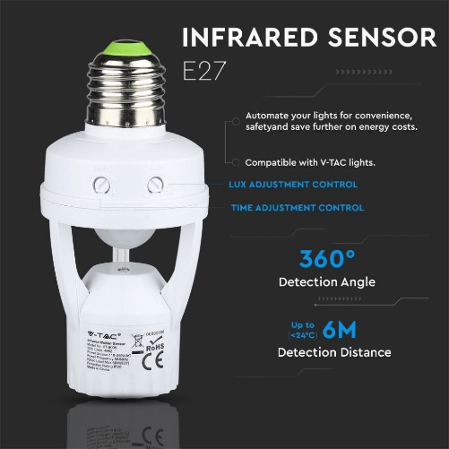 V-TAC-Portalampada-E27-con-Sensore-di-Movimento-a-Infrarossi-360°--Max-60W--IP20