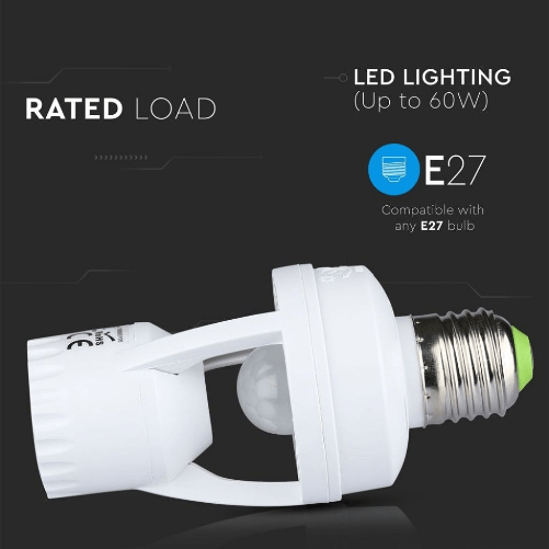V-TAC-Portalampada-E27-con-Sensore-di-Movimento-a-Infrarossi-360°--Max-60W--IP20