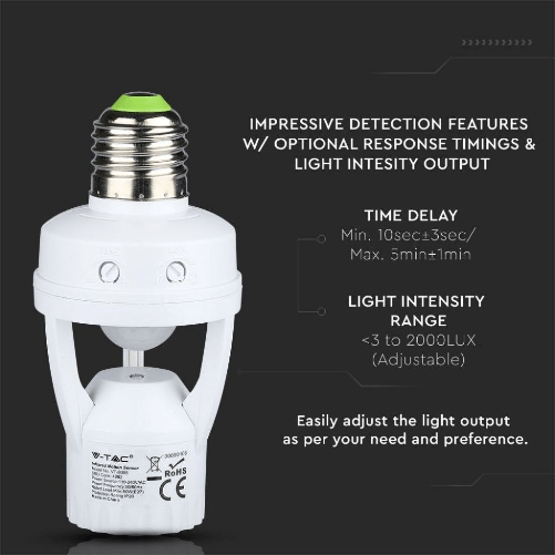V-TAC-Portalampada-E27-con-Sensore-di-Movimento-a-Infrarossi-360°--Max-60W--IP20