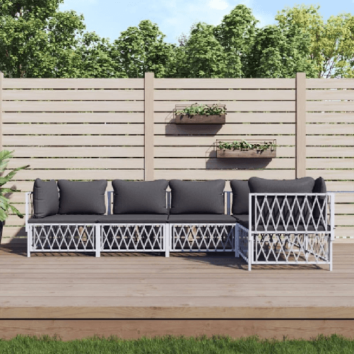 vidaXL-Set-Salotto-da-Giardino-5-pz-con-Cuscini-in-Acciaio-Bianco