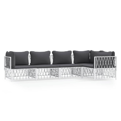 vidaXL-Set-Salotto-da-Giardino-5-pz-con-Cuscini-in-Acciaio-Bianco
