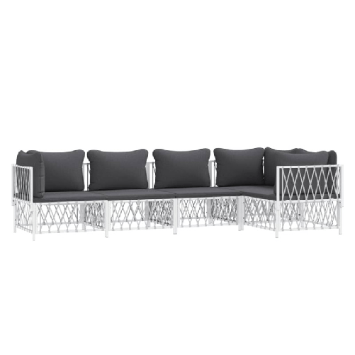 vidaXL-Set-Salotto-da-Giardino-5-pz-con-Cuscini-in-Acciaio-Bianco