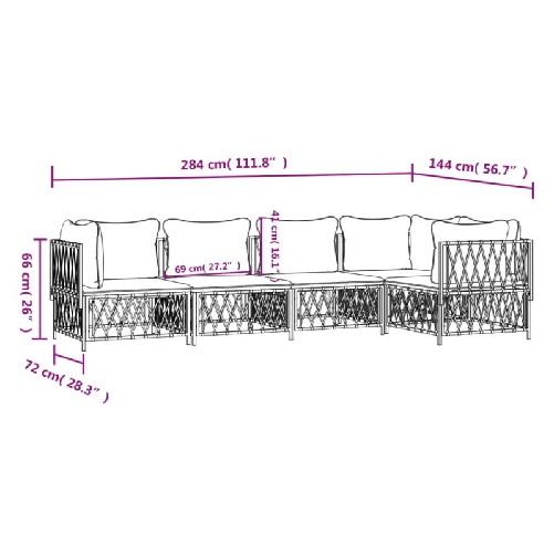 vidaXL-Set-Salotto-da-Giardino-5-pz-con-Cuscini-in-Acciaio-Bianco