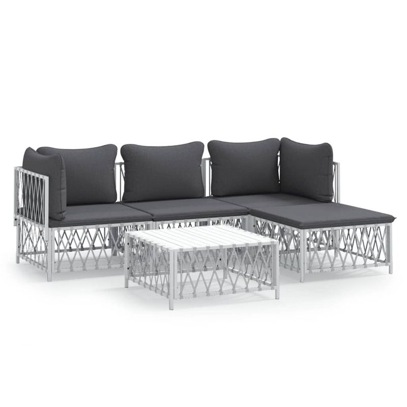 vidaXL-Set-Salotto-da-Giardino-5-pz-con-Cuscini-in-Acciaio-Bianco