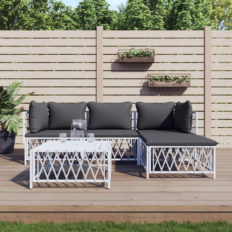 vidaXL-Set-Salotto-da-Giardino-5-pz-con-Cuscini-in-Acciaio-Bianco