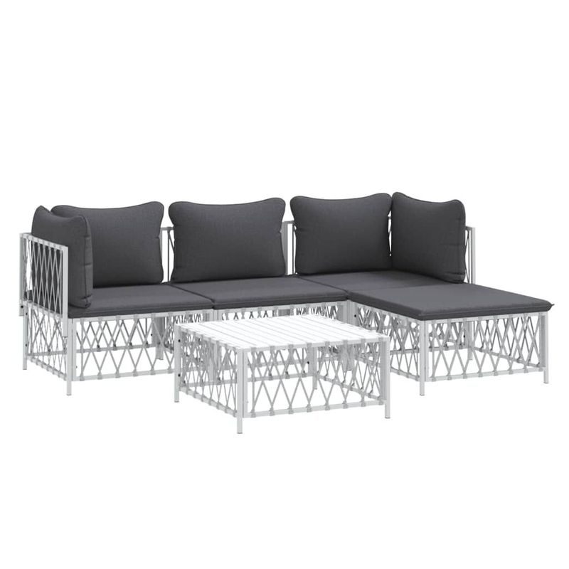 vidaXL-Set-Salotto-da-Giardino-5-pz-con-Cuscini-in-Acciaio-Bianco