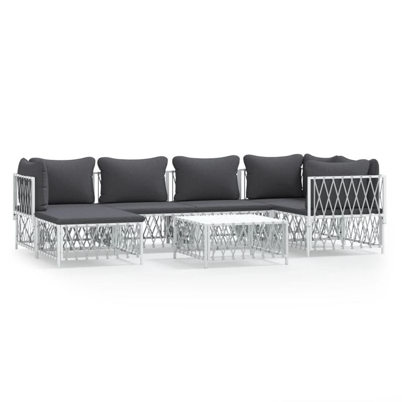 vidaXL-Set-Salotto-da-Giardino-7-pz-con-Cuscini-in-Acciaio-Bianco