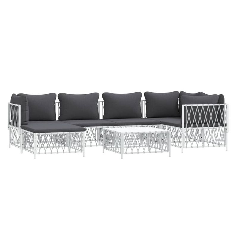 vidaXL-Set-Salotto-da-Giardino-7-pz-con-Cuscini-in-Acciaio-Bianco