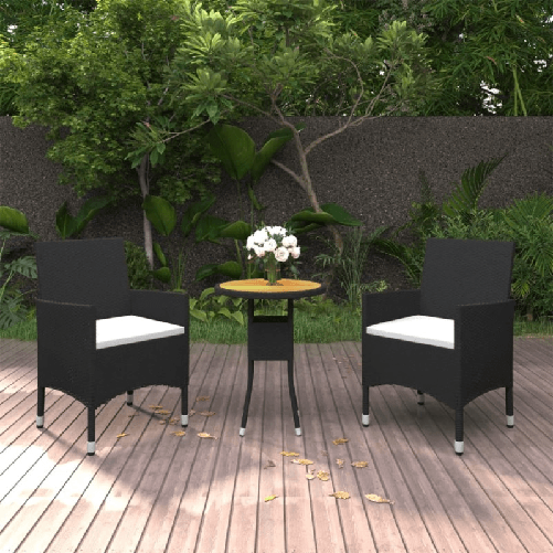 VidaXL Set da Pranzo per Giardino 3 pz in Polyrattan Nero