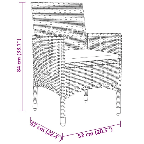 vidaXL-Set-da-Pranzo-per-Giardino-3-pz-in-Polyrattan-Nero