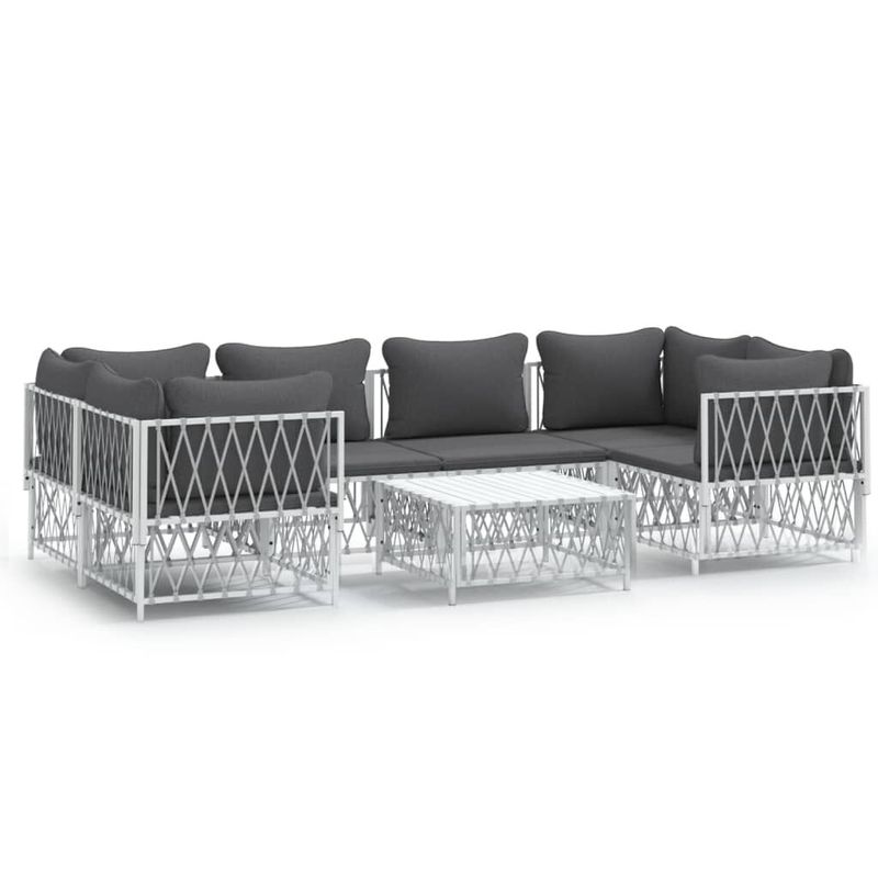 vidaXL-Set-Salotto-da-Giardino-7-pz-con-Cuscini-in-Acciaio-Bianco
