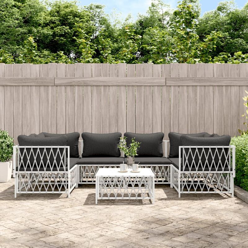 vidaXL-Set-Salotto-da-Giardino-7-pz-con-Cuscini-in-Acciaio-Bianco