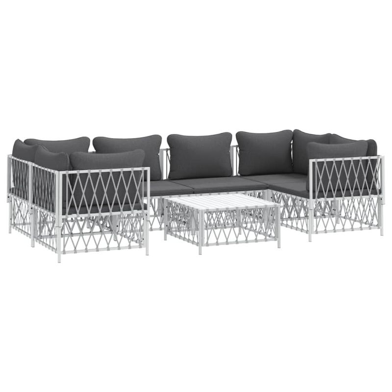 vidaXL-Set-Salotto-da-Giardino-7-pz-con-Cuscini-in-Acciaio-Bianco