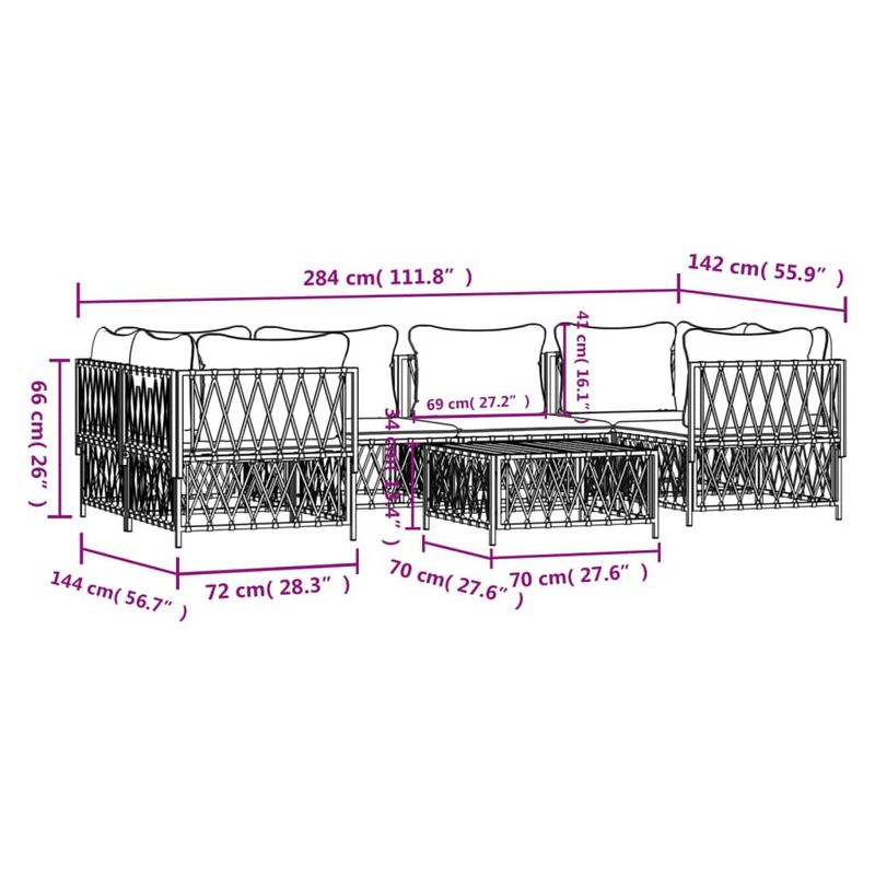 vidaXL-Set-Salotto-da-Giardino-7-pz-con-Cuscini-in-Acciaio-Bianco