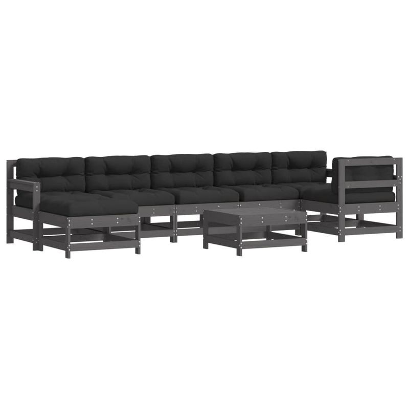 vidaXL-Set-Divani-da-Giardino-8pz-con-Cuscini-in-Legno-Massello-Grigio