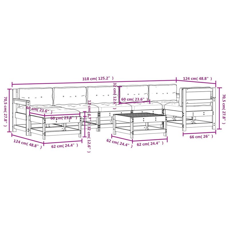 vidaXL-Set-Divani-da-Giardino-8pz-con-Cuscini-in-Legno-Massello-Grigio
