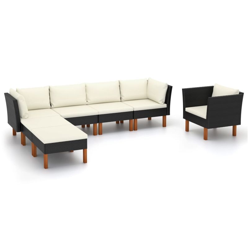 vidaXL-Set-Divani-da-Giardino-9pz-Polyrattan-Legno-di-Eucalipto-Nero