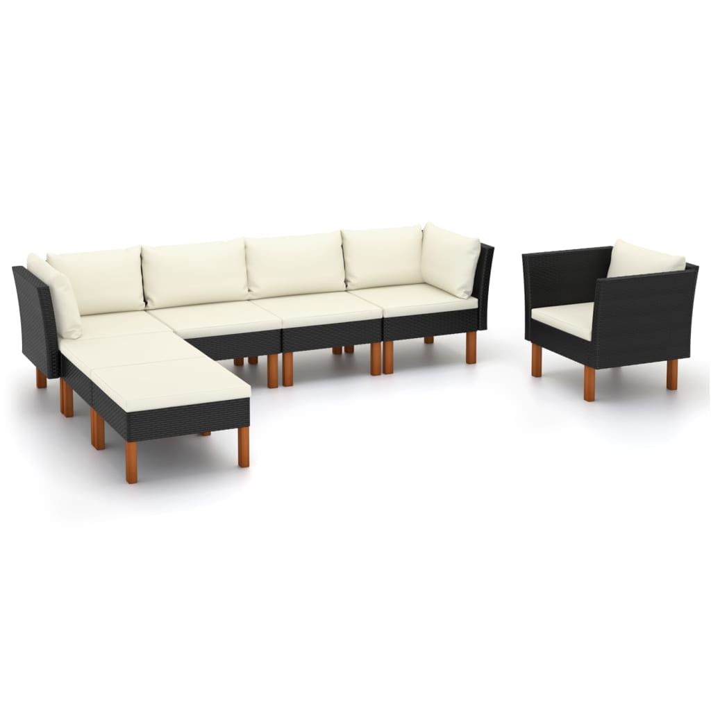 VidaXL Set Divani da Giardino 9pz Polyrattan Legno di Eucalipto Nero