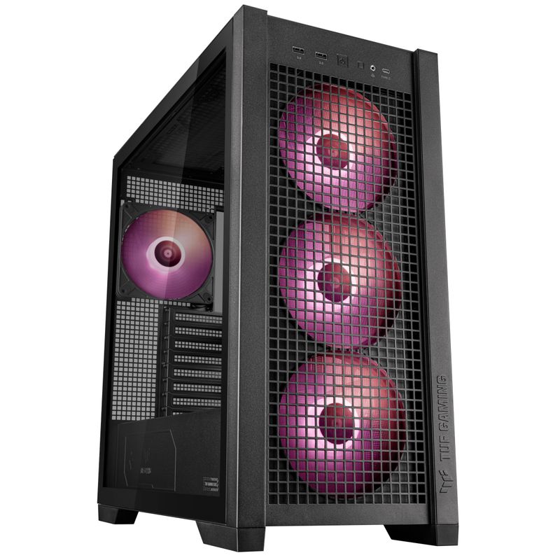 ASUS-TUF-GAMING-GT302-TG-ARGB-Black-Case-Gaming-E-ATX-Mid-Tower-Pannelli-Laterali-intercambiabili-Mesh-Vetro-Temperato-4-ventole-ARGB-preinstallate-da-140-x-28-mm-Nero