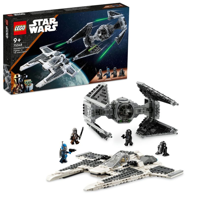 LEGO-Star-Wars-75348-Fang-Fighter-Mandaloriano-vs-TIE-Interceptor-Modellini-da-Costruire-con-3-Minifigure-Droide-e-Darksaber