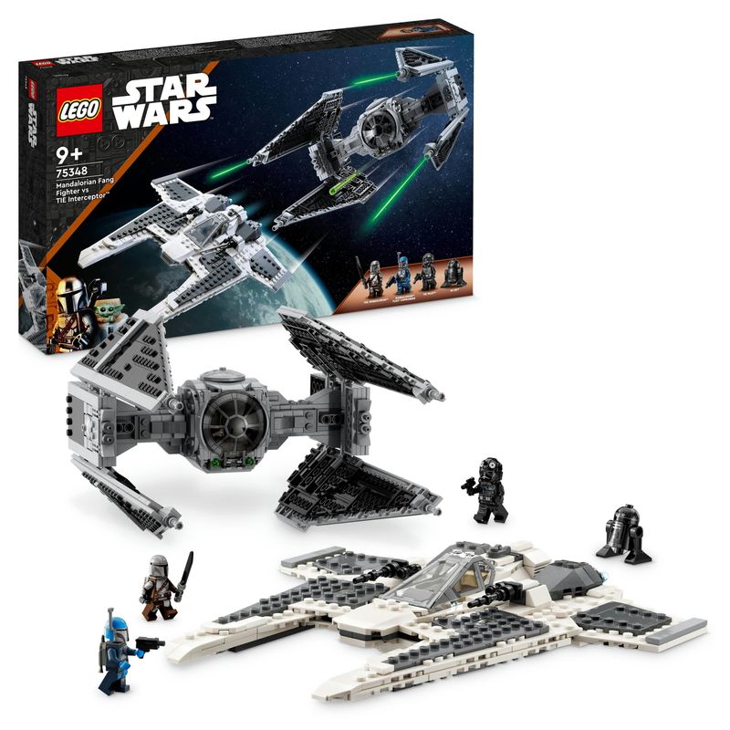 LEGO-Star-Wars-75348-Fang-Fighter-Mandaloriano-vs-TIE-Interceptor-Modellini-da-Costruire-con-3-Minifigure-Droide-e-Darksaber