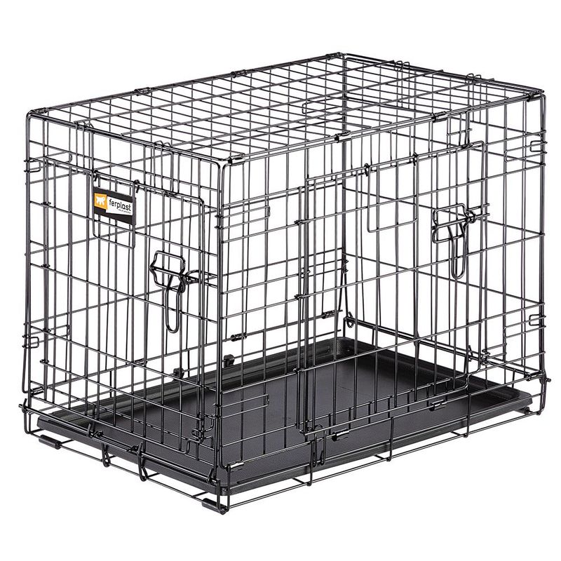 Ferplast-Gabbia-per-cani-pieghevole-DOG-INN-60-Recinto-per-cuccioli-Trasportino-in-metallo-Separatore-incluso-Porta-doppia-con-chiusura-di-sicurezza-641-x-447-x-h-492-cm-Nero